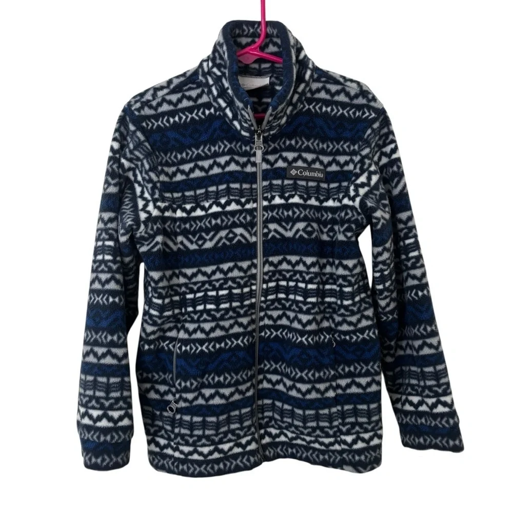 Columbia kids Blue & Navy Aztec Nordic Patterned Fleece zip Jacket XS 6/7